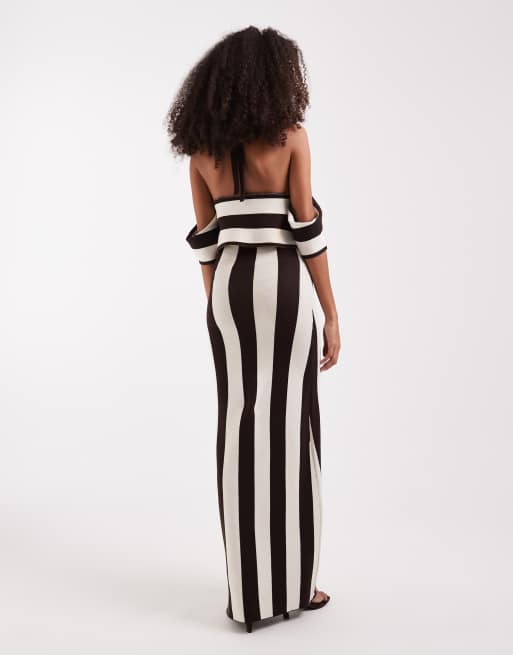 Pretty Lavish - Robe longue en maille à épaules nues et rayures colorées, 4 de 4