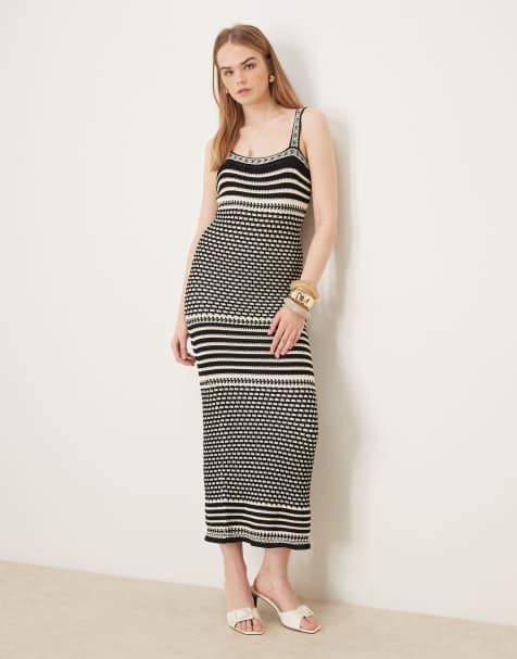 Pretty Lavish - Robe longue en maille au crochet - Noir/crème - view 1