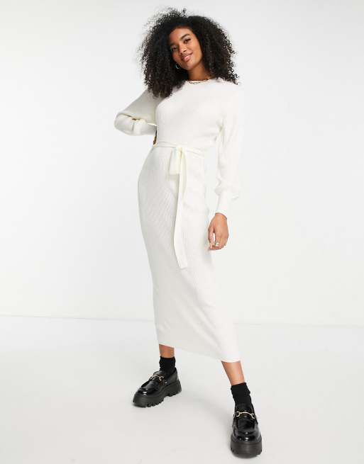 Pretty Lavish - Robe longueur mollet en maille nouée à la taille - Crème