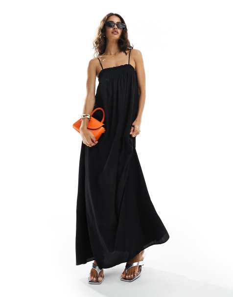 Pretty Lavish - Robe longueur mollet oversize à bretelles - Noir - view 1