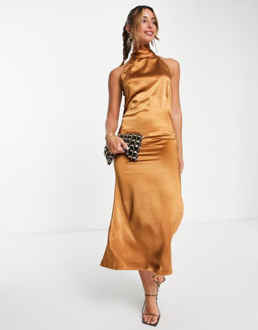 Pretty Lavish - Robe mi-longue dos nu avec ruban noué - Marron mat