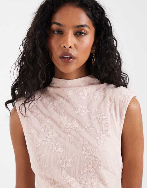 Pretty Lavish – Rosa, blommig maxiklänning med hög krage och sänkt midja, 3 av 4