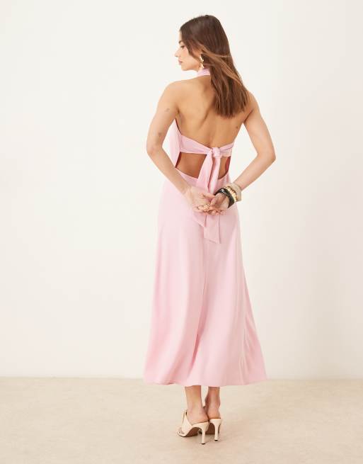 Pretty Lavish – Rosa midaxiklänning i crepe med sänkt midja, 3 av 4