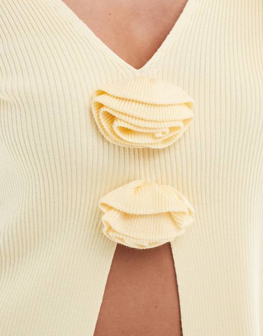 Pretty Lavish rosette knit top in lemon (part of a set), 4 of 4