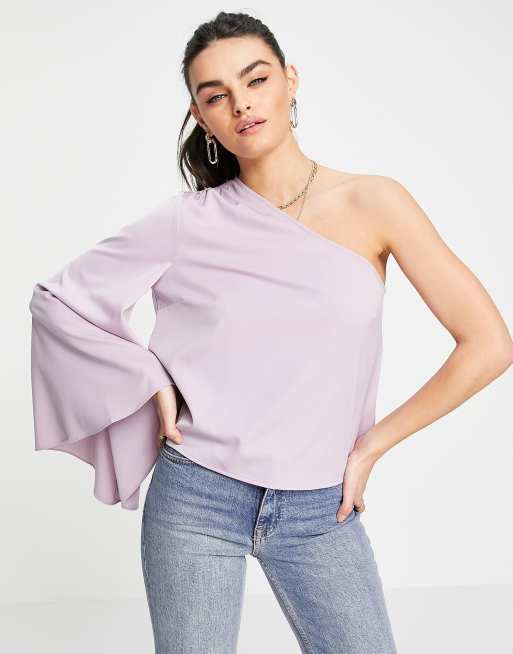 Pretty Lavish - Rosie - Oneshoulder-bluse i lyslilla, 3 af 4