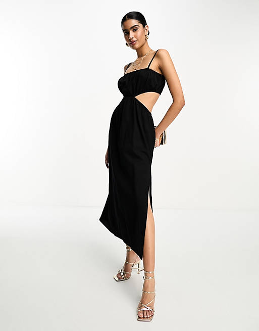 Pretty Lavish ruched cut-out midaxi dress in black | ASOS