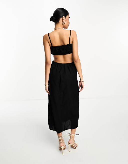 Pretty Lavish ruched cut-out midaxi dress in black | ASOS