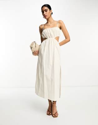 Pretty Lavish ruched cut-out midaxi dress in oyster - ASOS Price Checker