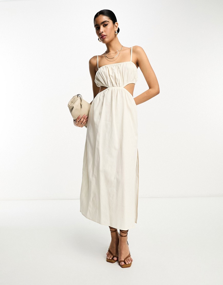 ruched cut-out midaxi dress in oyster-White