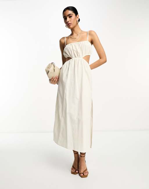 Pretty Lavish ruched cut out midaxi dress in oyster