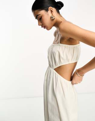 Pretty Lavish ruched cut out midaxi dress in oyster