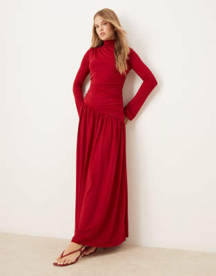 Pretty Lavish Ruched Jersey Maxi Dress In Red