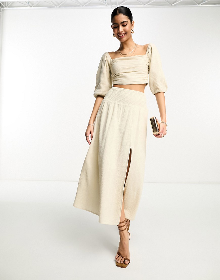 Pretty Lavish ruched maxi skirt co-ord in stone-Neutral