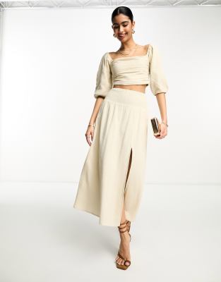 Pretty Lavish ruched maxi skirt in stone (part of a set)