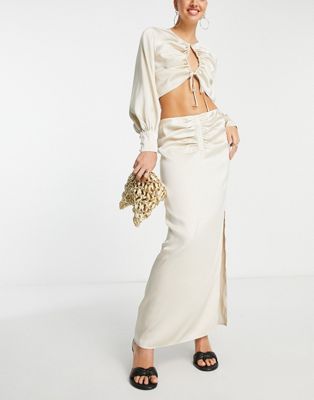 Pretty Lavish ruched midaxi skirt co-ord in oyster