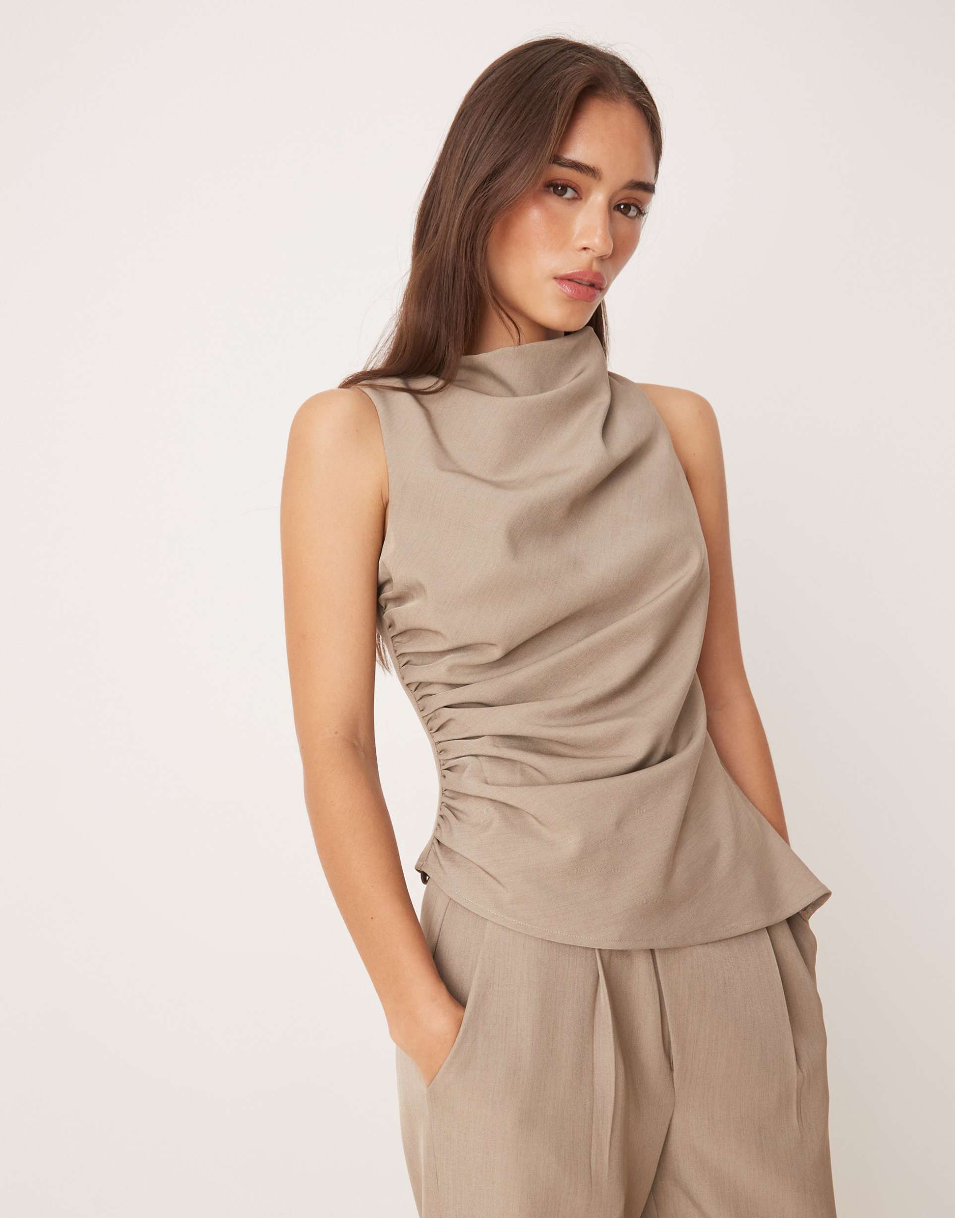 pretty lavish ruched top in stone - part of a set
