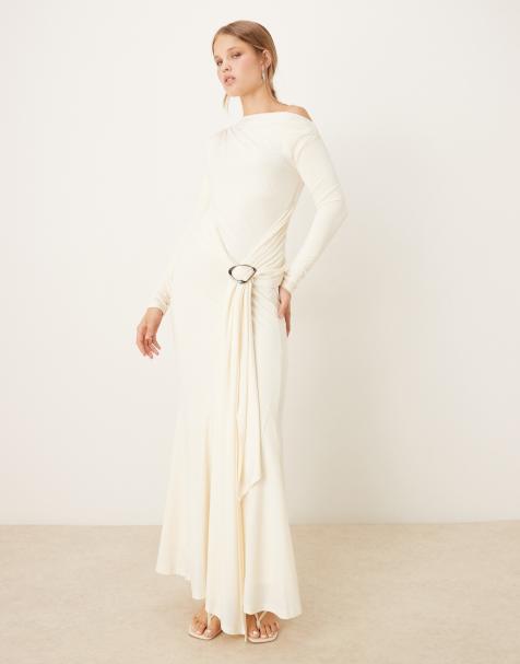 Pretty Lavish ruched trim jersey maxi dress in cream - view 1