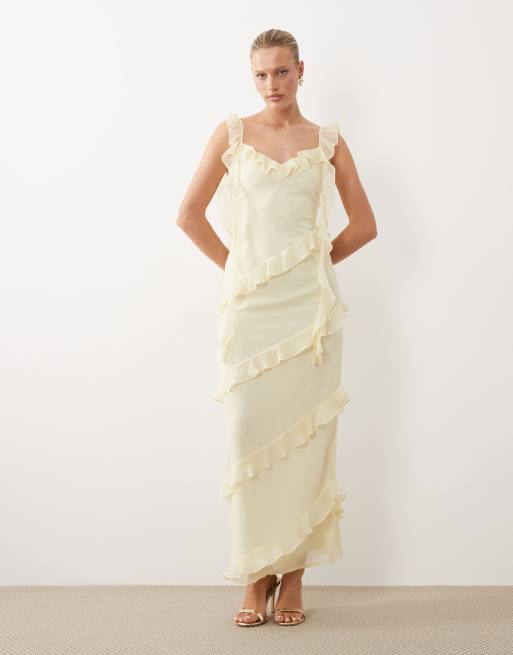 self portrait yellow dress Self Portrait Knit Lace Insert Midi Dress | Yellow | Size S
