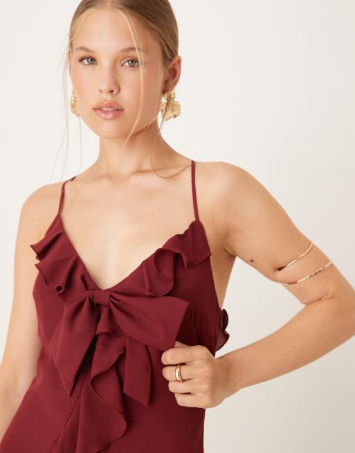 Pretty Lavish ruffle bow maxi dress in wine, 2 of 4