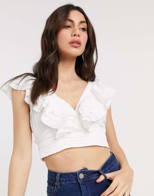 Pretty Lavish ruffle crop top in white