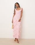 [Pretty Lavish] Pretty Lavish ruffle jacquard maxi dress in posie pink 8 Posie pink