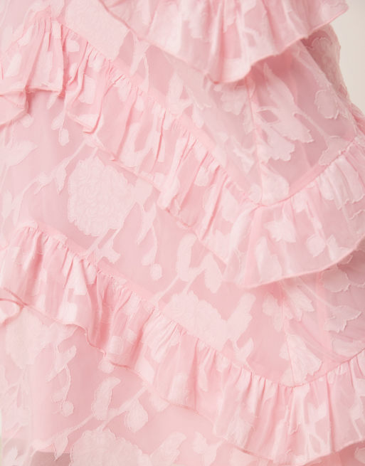 Pretty Lavish ruffle jacquard maxi dress in posie pink, 3 of 4