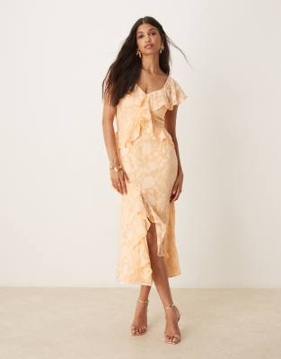 Pretty Lavish Ruffle Jacquard Midaxi Dress