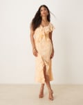 [Pretty Lavish] Pretty Lavish ruffle jacquard midaxi dress in apricot-Orange 12 Apricot