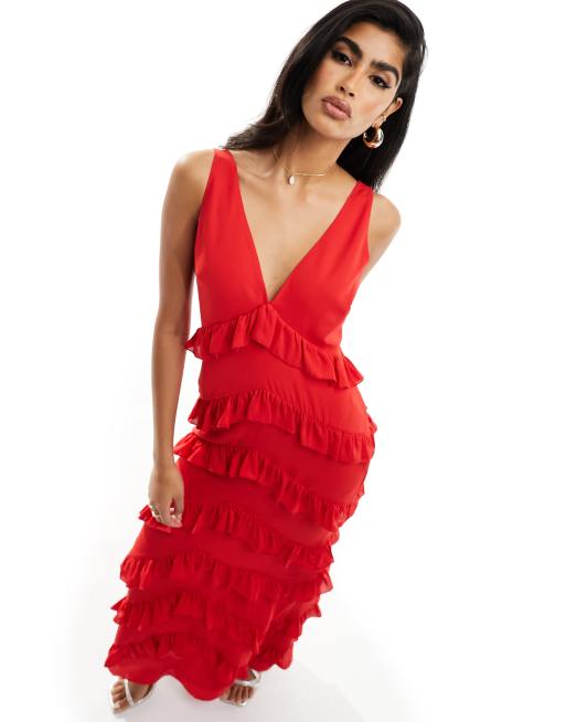 Pretty Lavish ruffle maxi dress in red