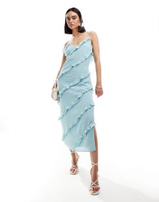 Pretty Lavish ruffle midaxi dress in seaspray blue Sale