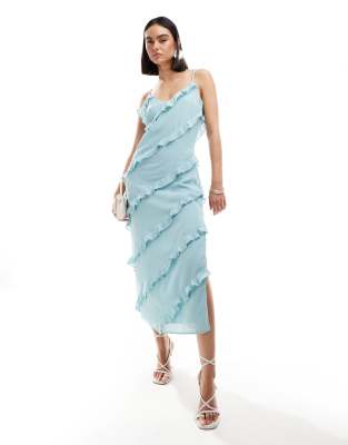 ruffle midaxi dress in seaspray blue