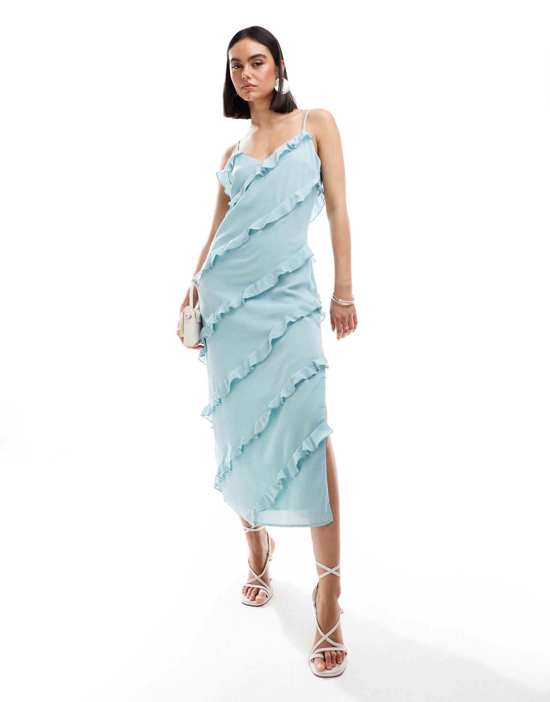 pretty lavish ruffle midaxi dress in seaspray blue