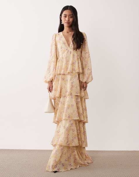 Pretty Lavish ruffle v neck long sleeved maxi dress in ditsy floral - view 1