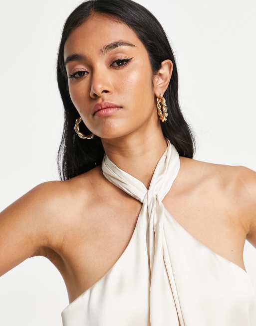 Pretty Lavish - Satijnen jumpsuit met gedraaide hals in parelmoer, 2 van 4