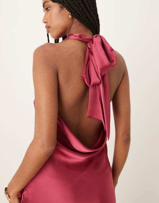Pretty Lavish - Satijnen midaxi jurk met drapering in bessenroze, 3 van 4