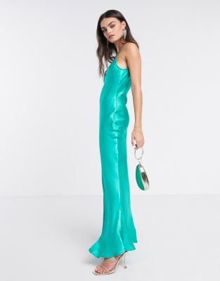 green satin cami dress