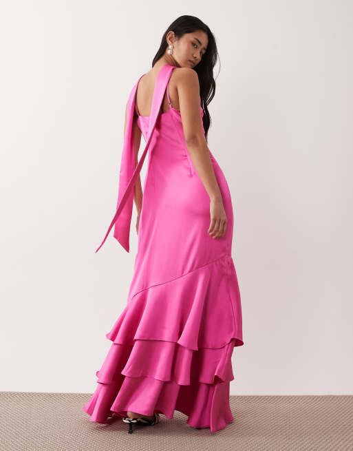 Pretty Lavish Pink Satin High Neck Dress Jasmine Halter Maxi Dress, In  Light Pink Luxe Satin,