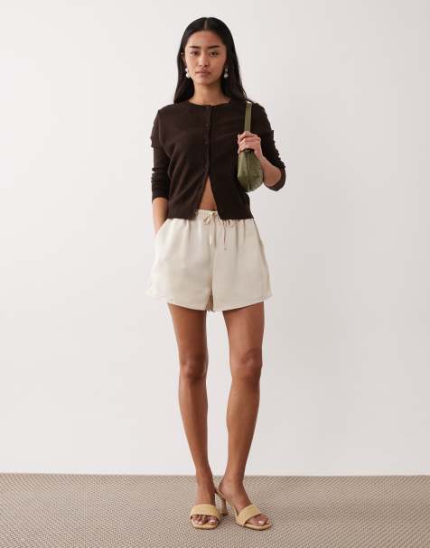 Pretty Lavish satin drawstring shorts in oyster - part of a set - view 1