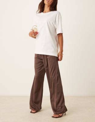 Pretty Lavish Pretty Lavish satin drawstring trousers in chocolate-Brown