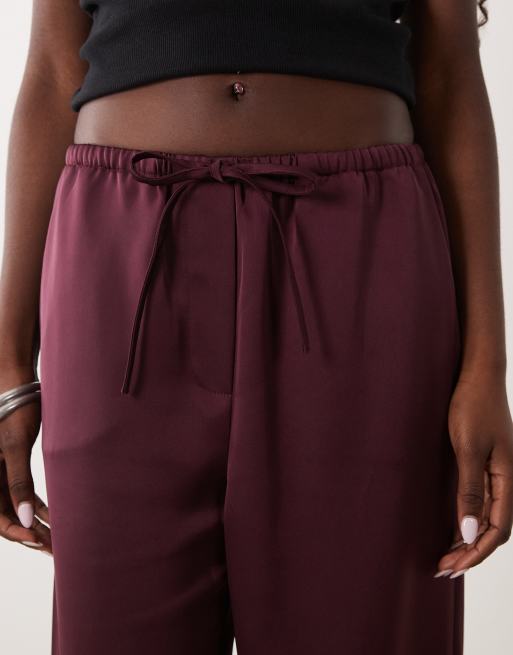 Pretty Lavish satin drawstring wide leg pants in fig, 4 of 5