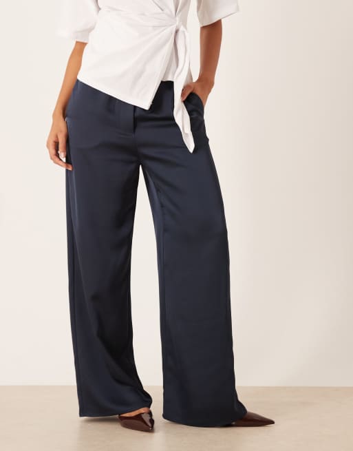 Pretty Lavish satin drawstring wide leg pants in navy, 2 of 5