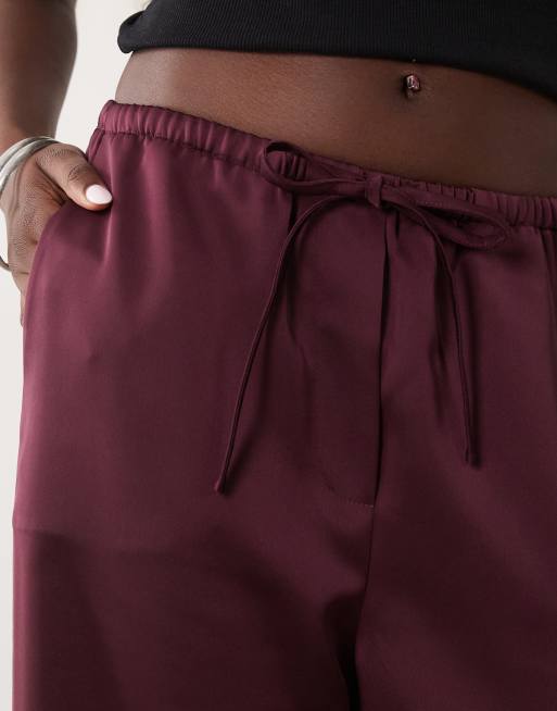 Pretty Lavish satin drawstring wide leg trousers in fig, 5 of 5