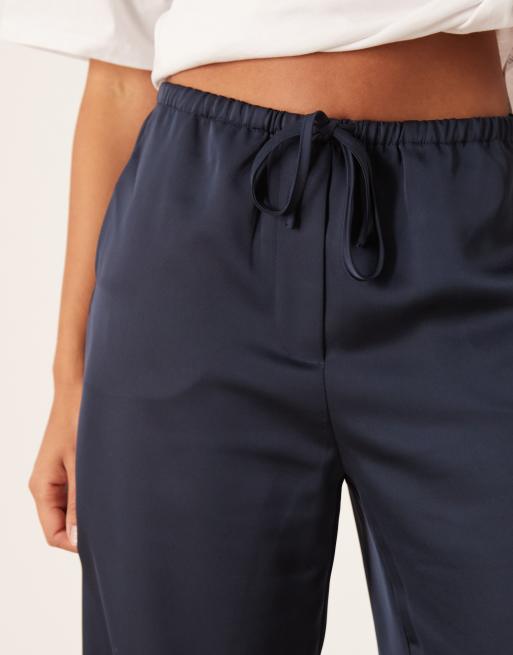 Pretty Lavish satin drawstring wide leg trousers in navy, 5 of 5