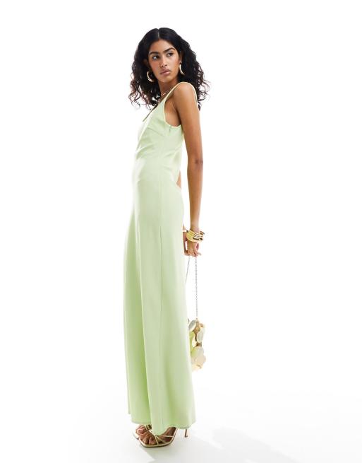 Pretty Lavish satin maxi dress in pistachio ASOS