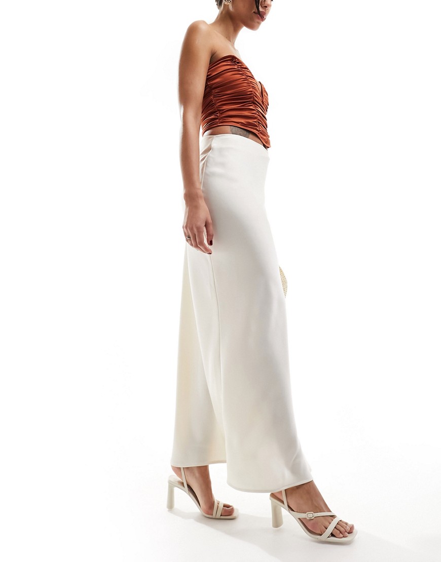Pretty Lavish Satin Maxi Skirt In Oyster-white