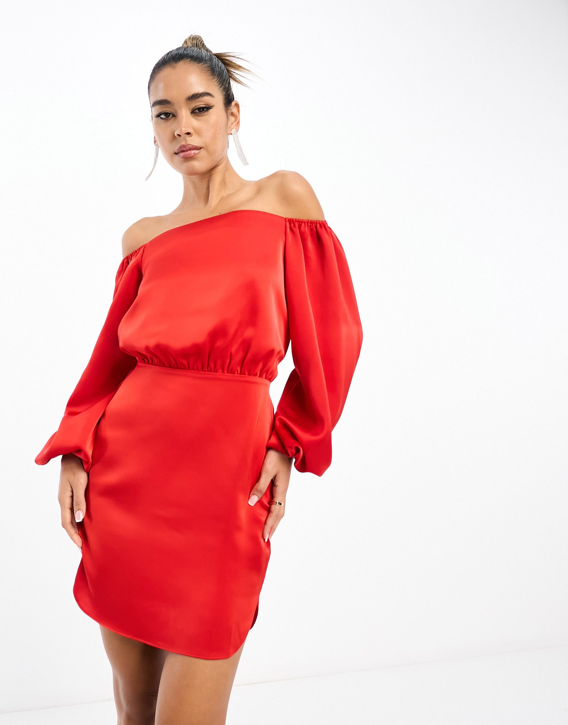 pretty lavish satin mini dress in red