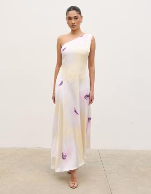 Pretty Lavish Satin One Shoulder Maxi Dress In Yellow