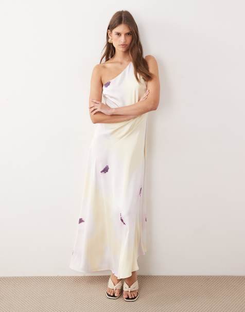 Pretty Lavish satin one shoulder maxi dress in lemon floral print - view 1