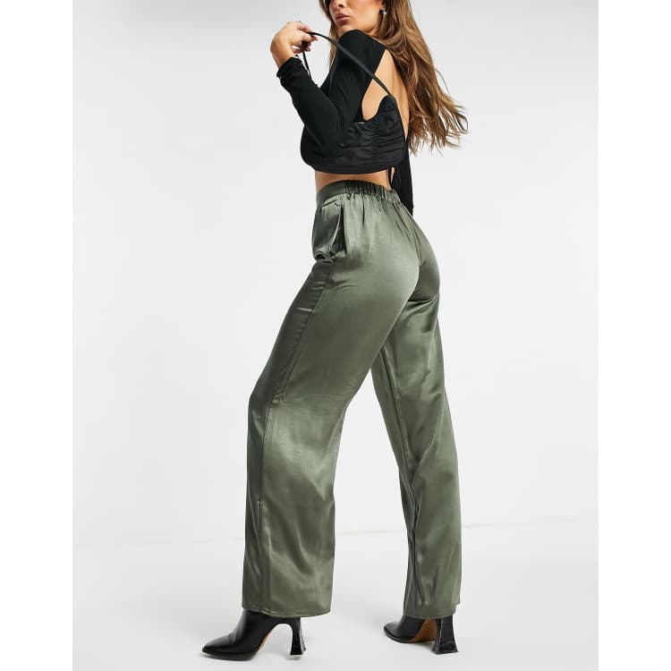 Sleek Moves Olive Green Satin Cargo Joggers