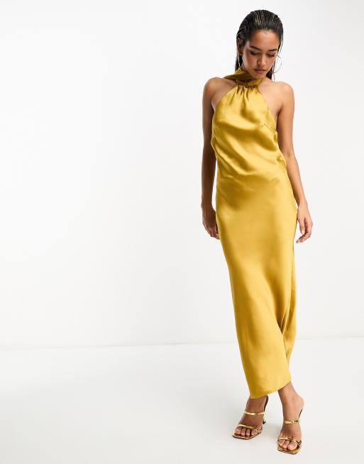 Pretty Lavish satin scarf midaxi dress in saffron yellow